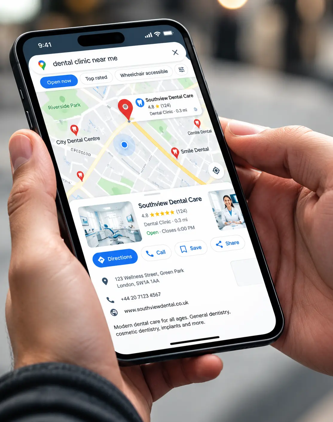 Google Maps location integration helping patients find a dental practice