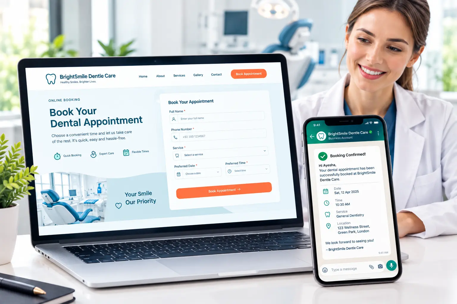 Online dental appointment booking form for a dental practice website